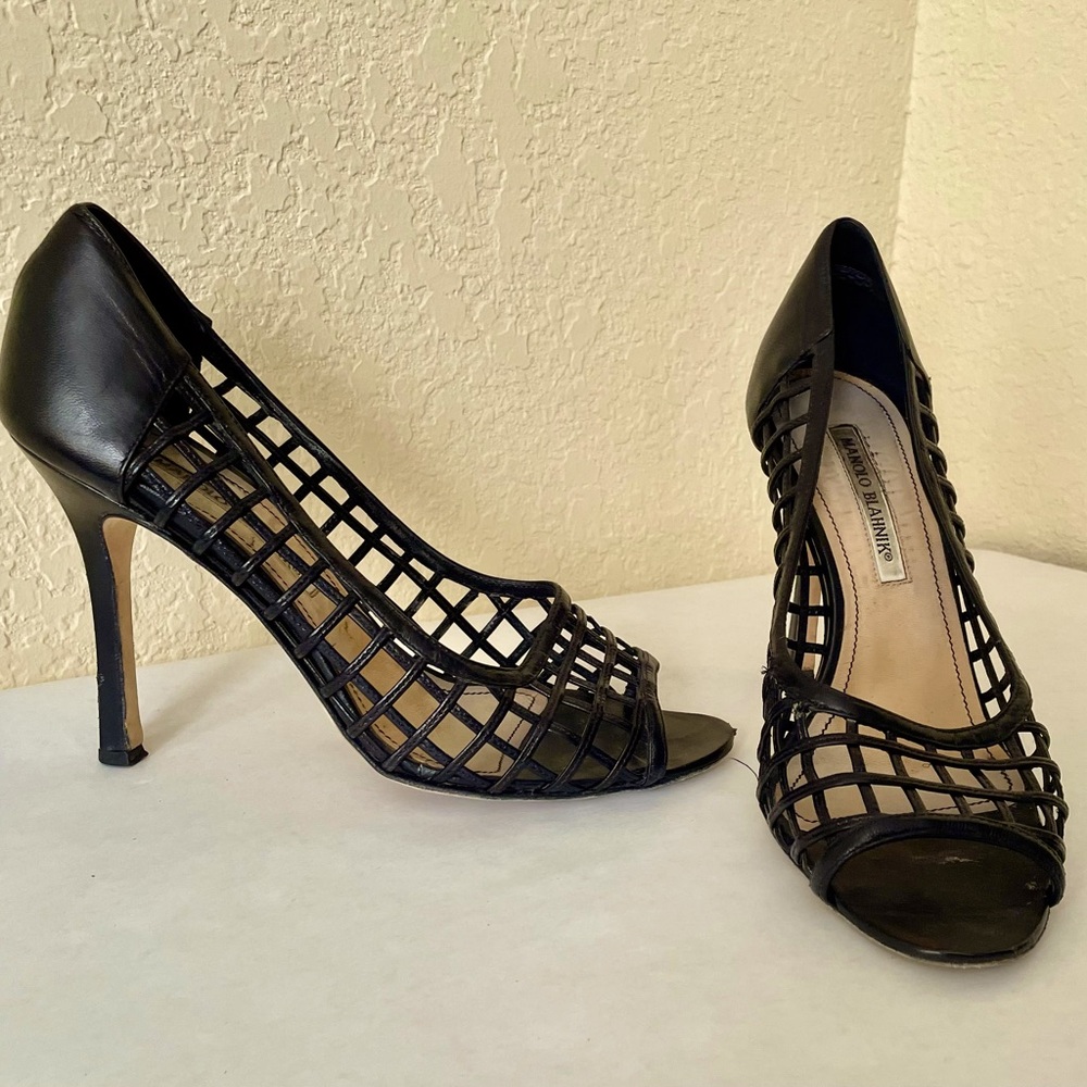 Manolo Blahnik Black Leather Heels